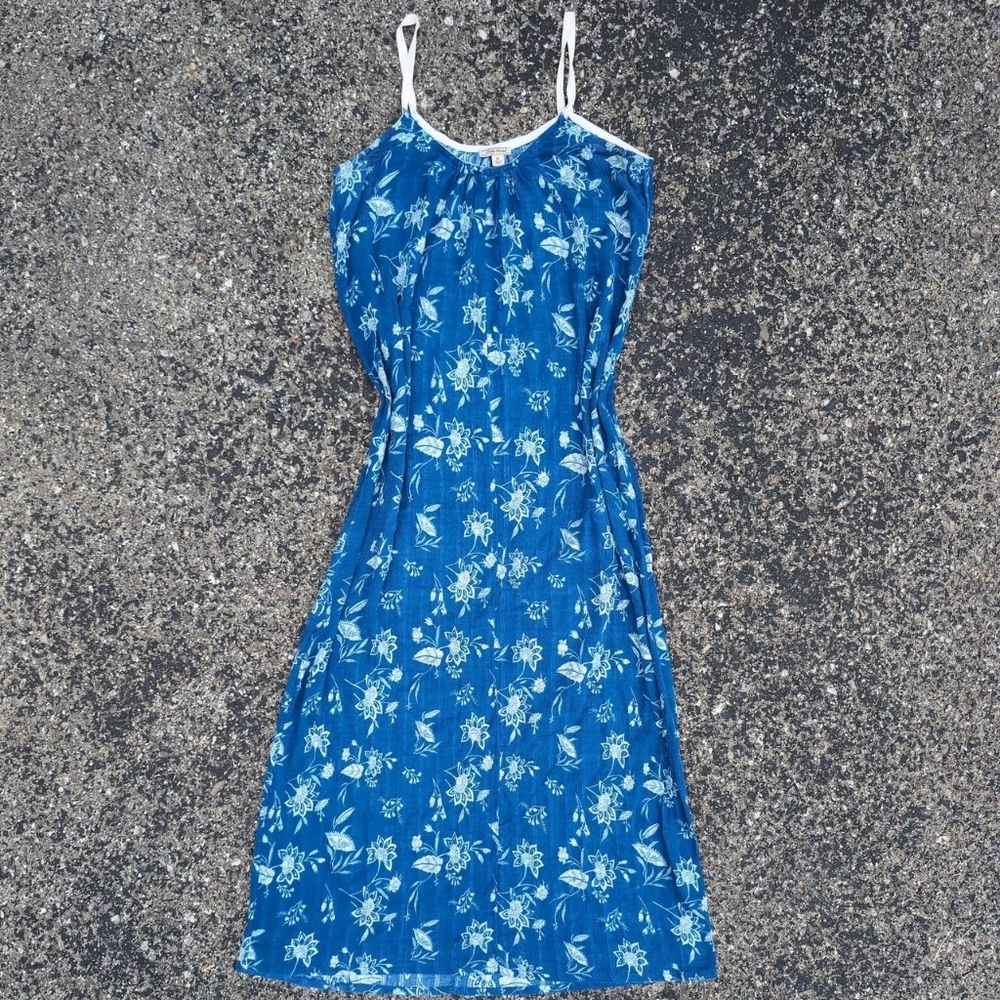 Lucky Brand Sleeveless Maxi Dress Blue & White Floral Medium Cotton Flowy